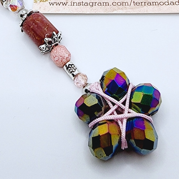 Pink Jasper Pentaflower Beaded Keychain - Picture 3 of 3